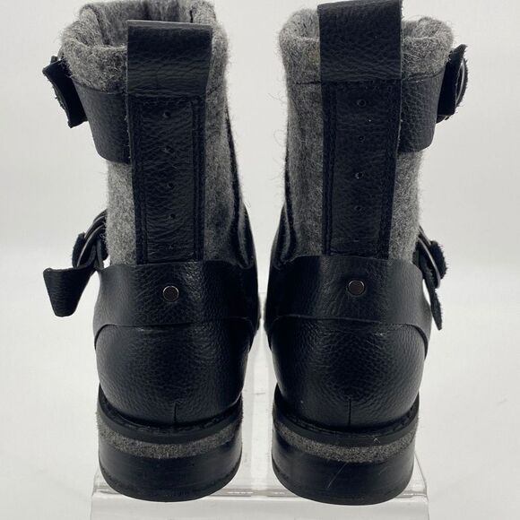 Woolrich Leather Baltimore Harness Wool Booties Double Buckles Lug Sole Grey 6.5 - Picture 4 of 12